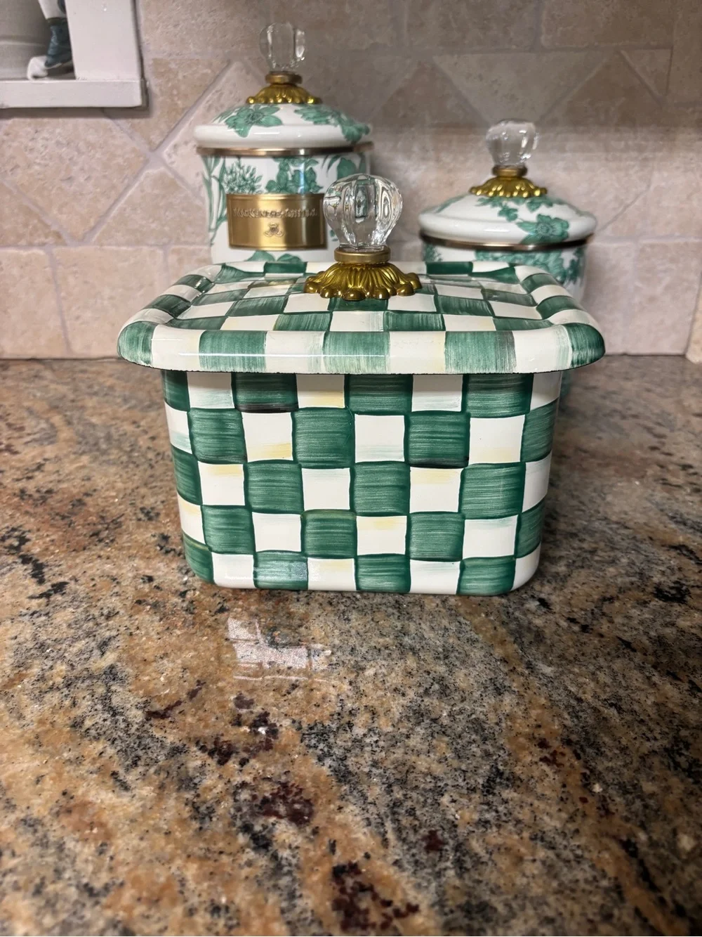 NEW! Mackenzie-Childs Emerald Check Recipe Box w/Recipe Cards